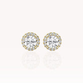 Round Diamond Halo Jacket Earrings In Yellow Gold