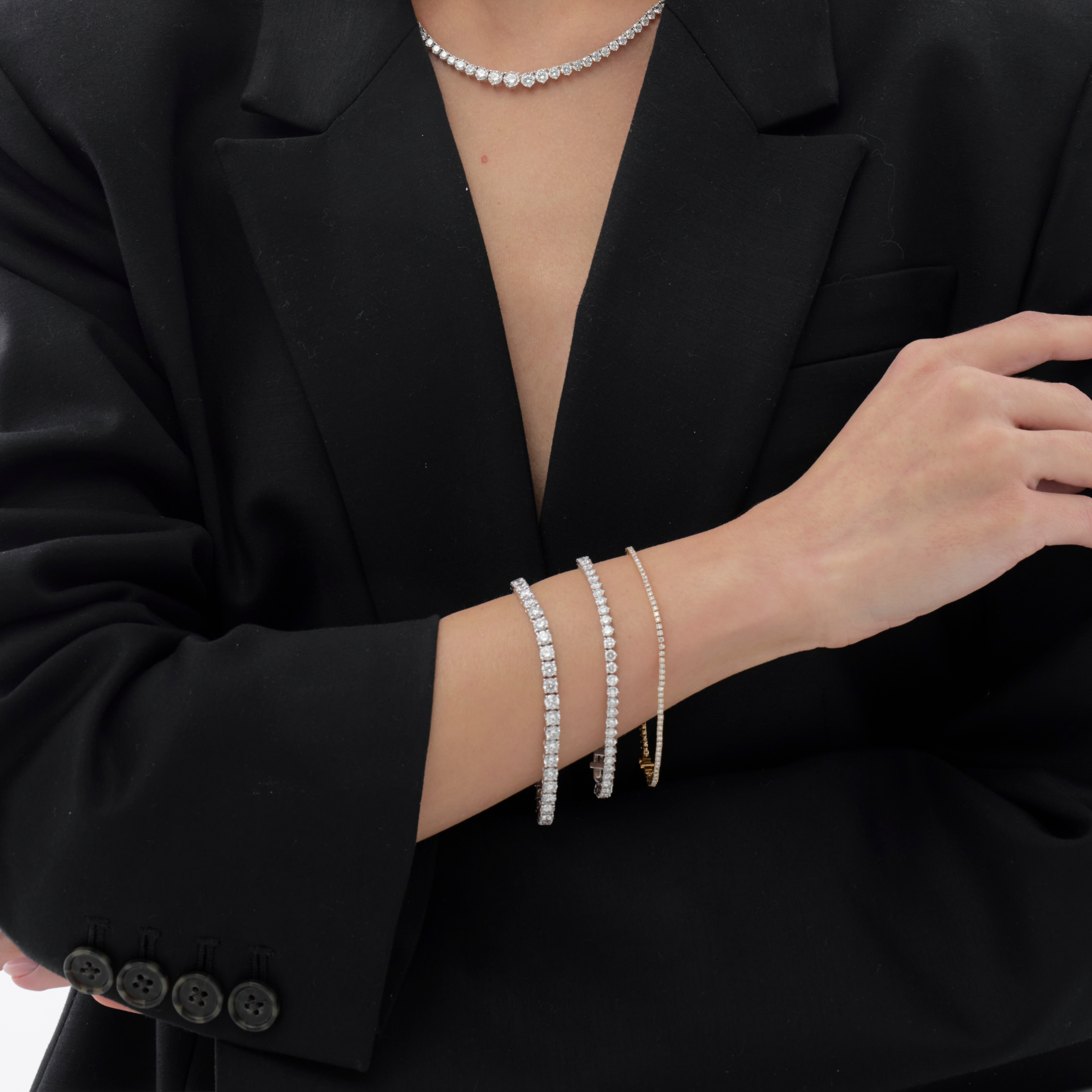 Diamond-Tennis-Bracelets-In-Layers