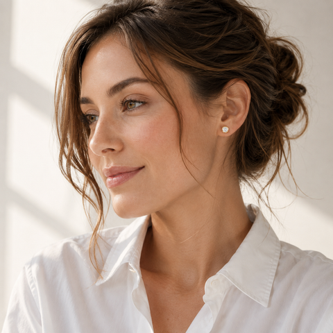 Woman wearing a white shirt with a blurred background