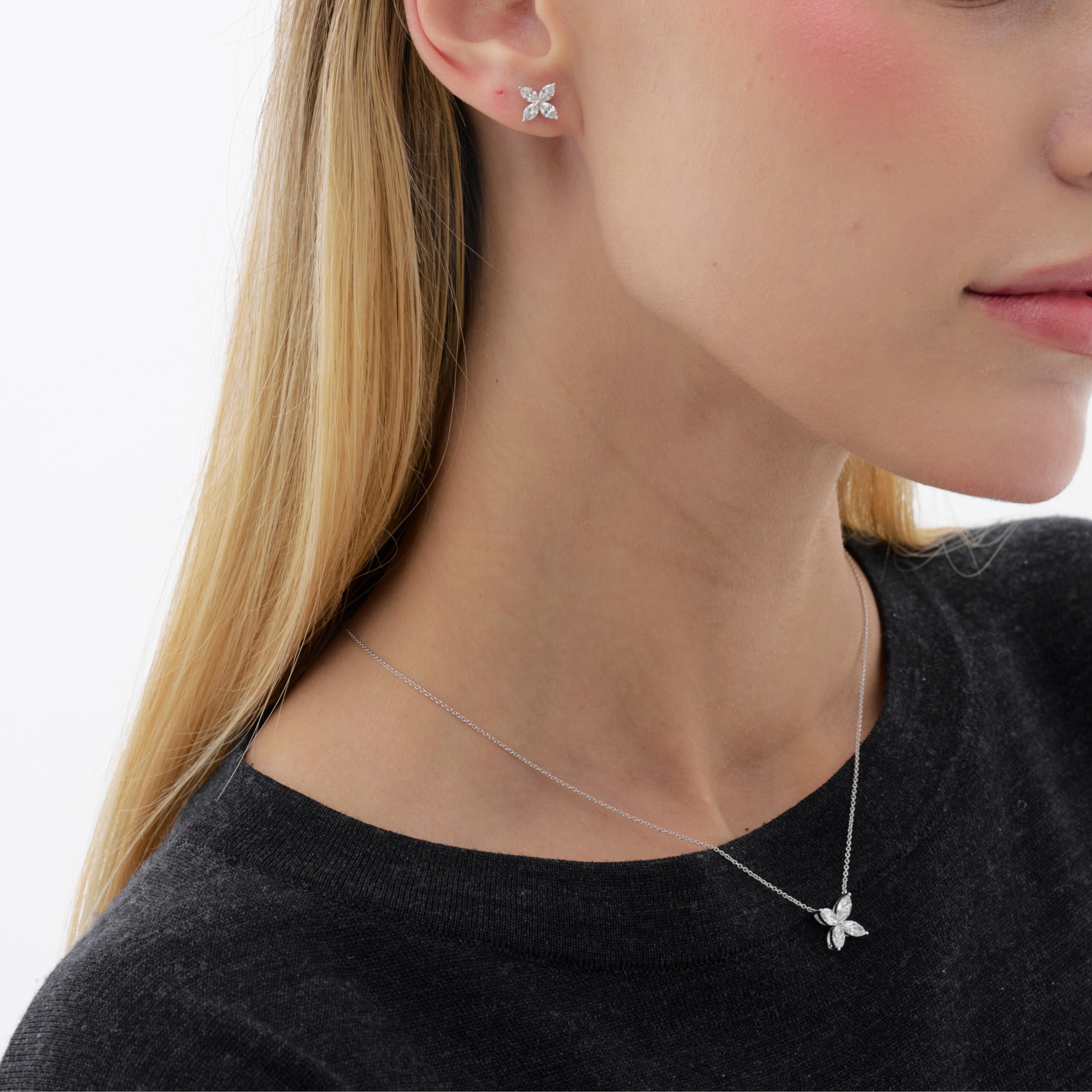 marquis-cut-Diamond-flower-earrings