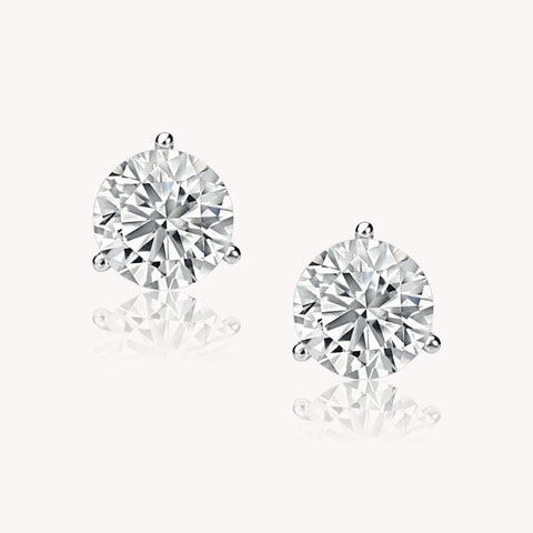 Round Diamond Solitaire Stud Earrings In White Gold