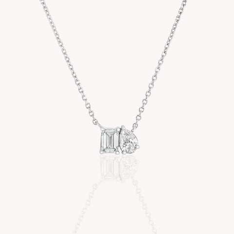 Toi et Moi Diamond Pendant Necklace In White Gold